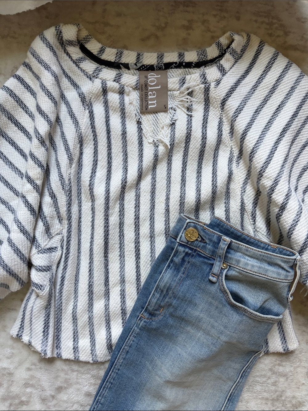 Dolan left coast nautical white & navy cropped Striped Knit Pullover top Small